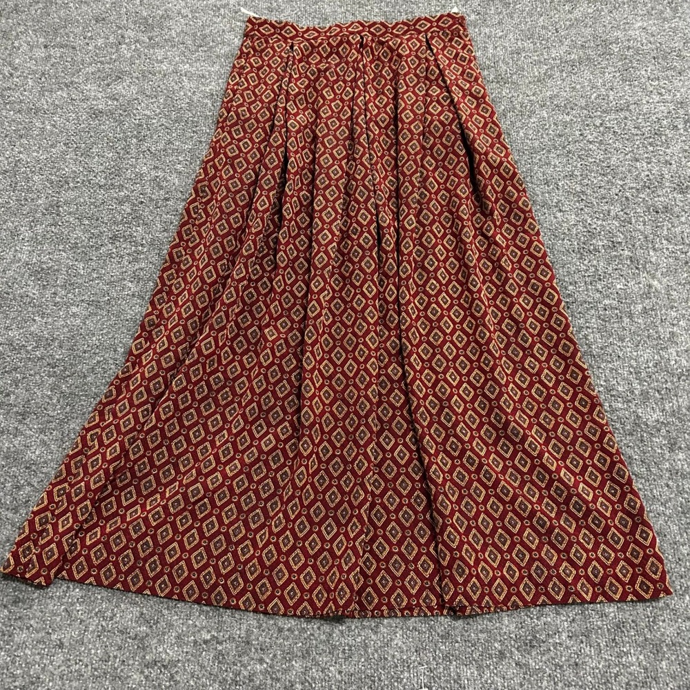 La Chine Classic Skirt Womens Size 6 Burgundy Geometric Pleated Midi Vintage